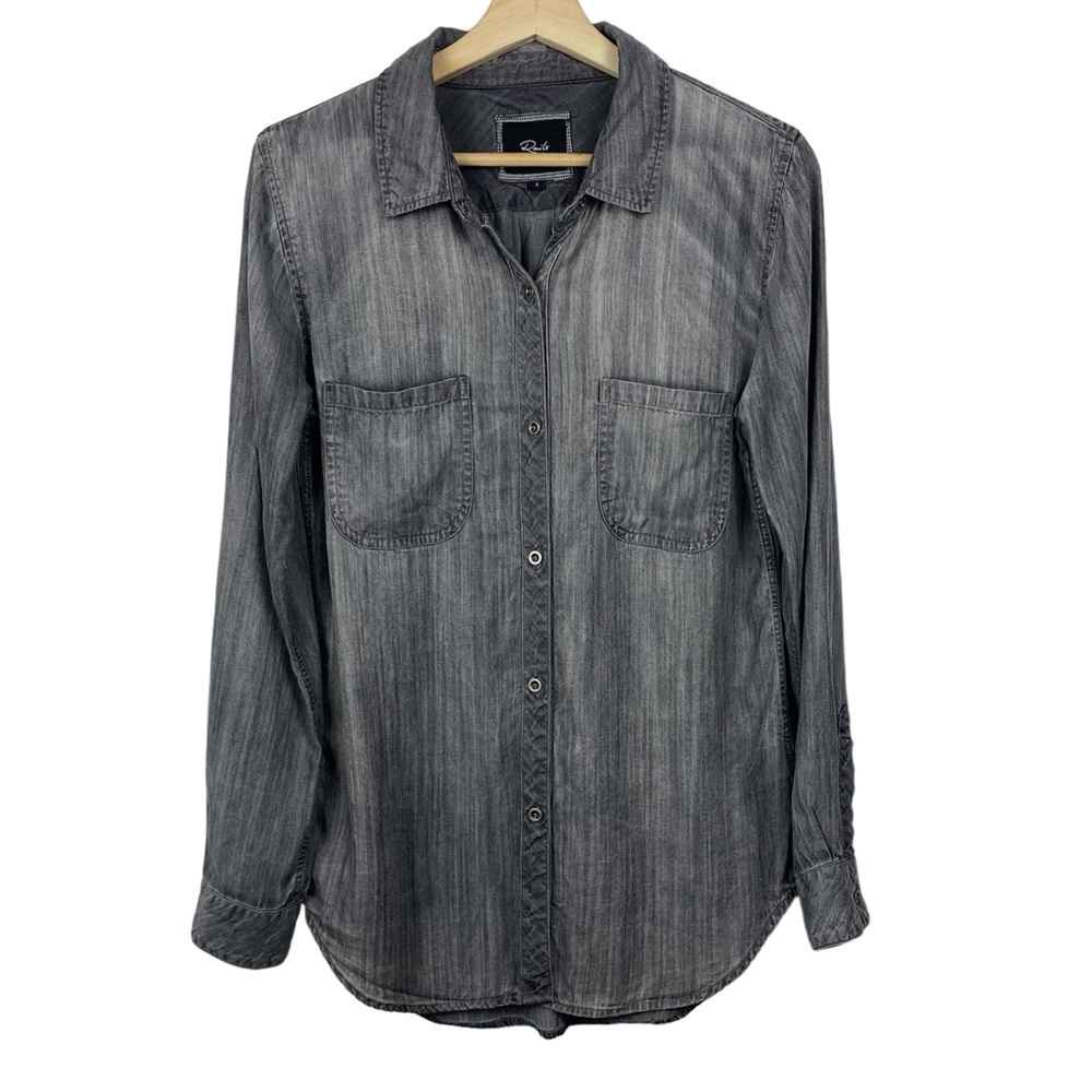 RAILS Lyocell Long Sleeve ‘Carter’ Button Up Shirt Top, Grey, Size Small